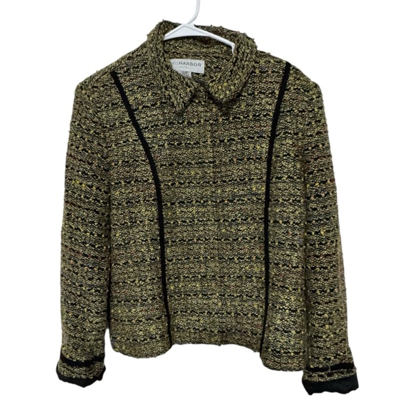 Sag Harbor Jackets & Blazers - Sag Harbor Women's Tweed Blazer - Black and Gold holiday old‎ money cottage